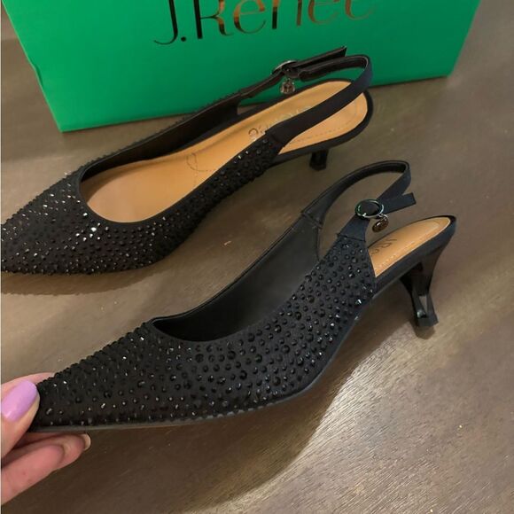 J.Renee Black Ferryanne Slingback Heels / Rhinestones Sz 8.5 New - Picture 6 of 10
